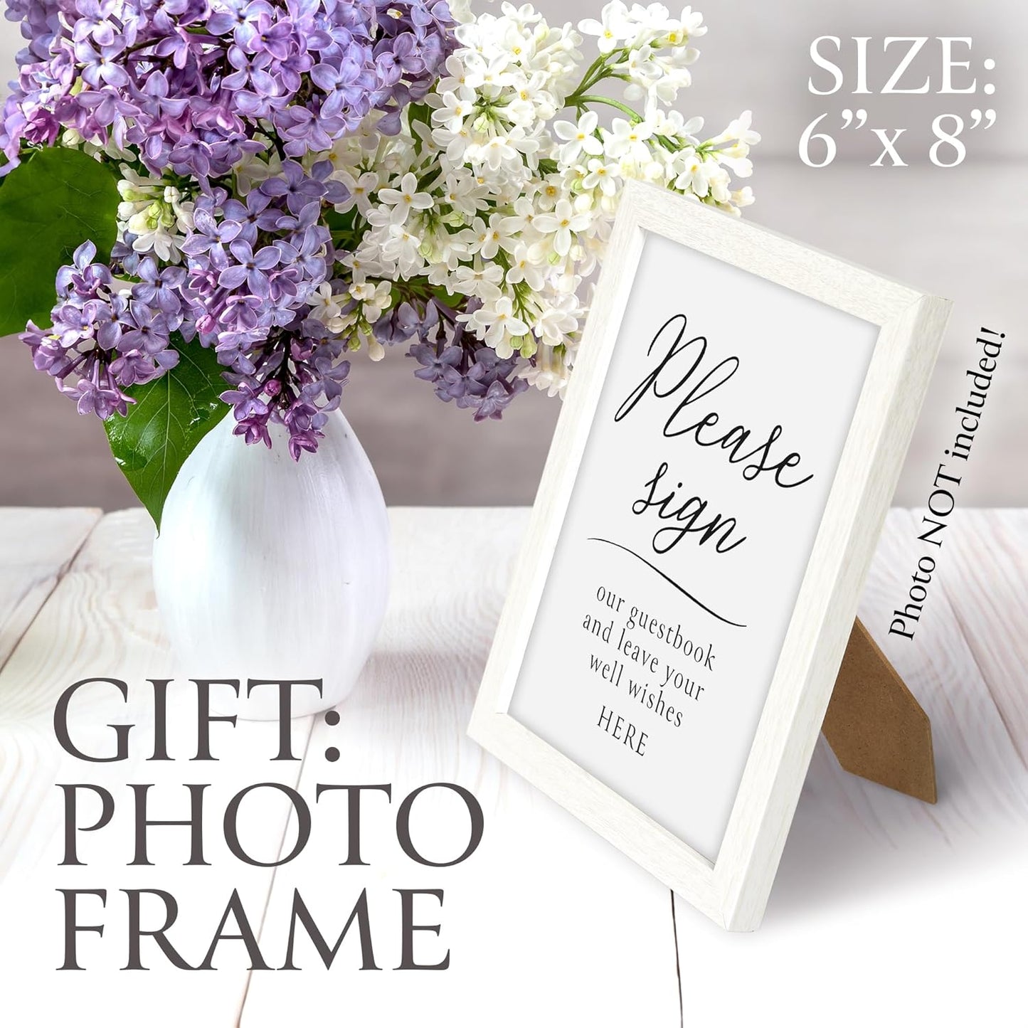 Wedding Guest Book with Photo Frame - Elegant Flower Design Hardcover with Golden Edges Wedding Guest Book - 120 Pages for Wedding Reception, Bridal Shower, and Special Events
