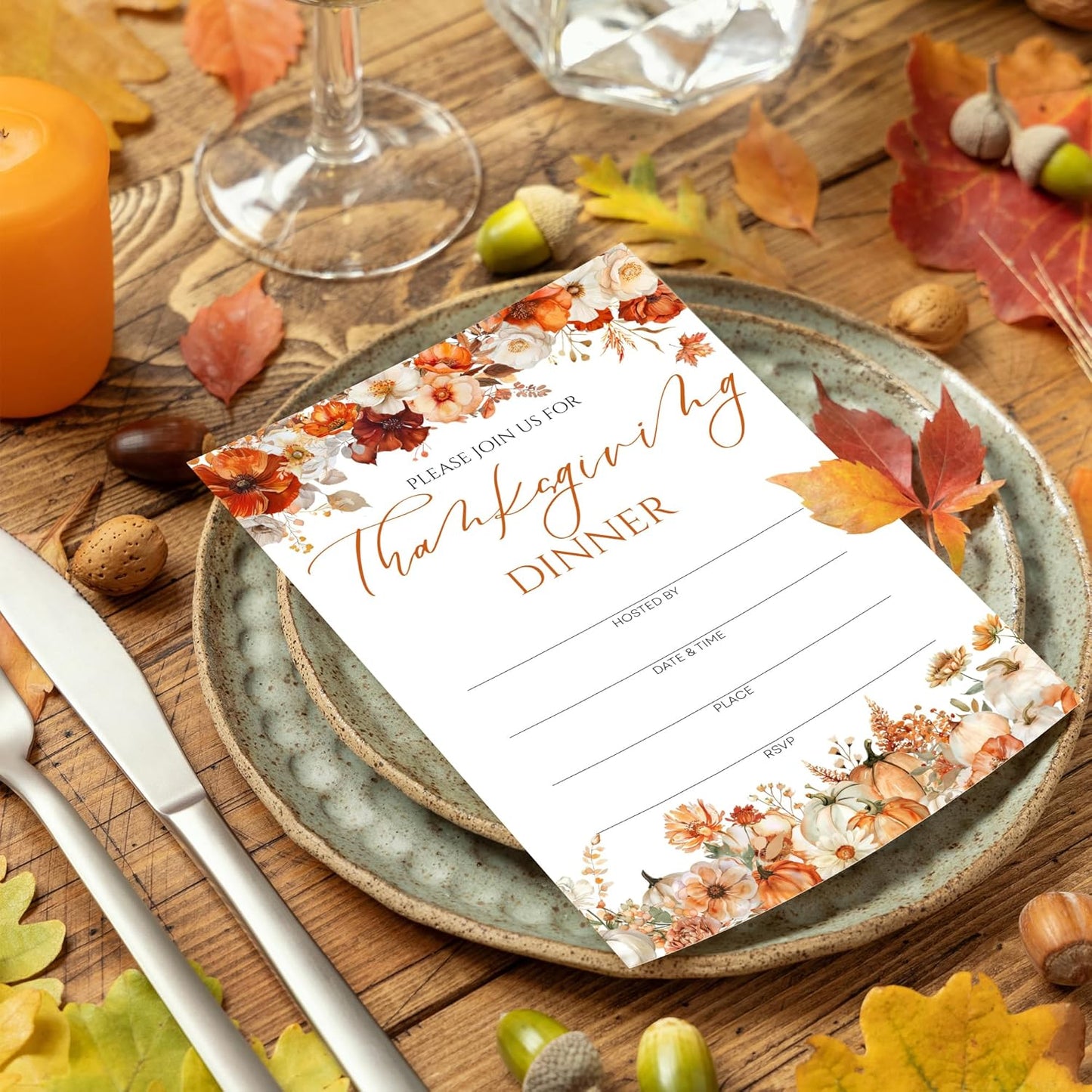 Thanksgiving Invitations - Floral Pumpkin Design Card with Envelopes And RSVP Cards - You're Invited 20Pcs Fill In Friendsgiving Invitations Cards For Family & Friends(4 x 6 Inch) (028)