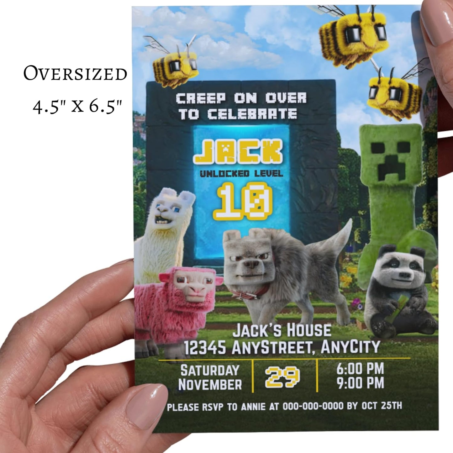 Fully Customizable minecraft Birthday Party Invitations, 4 x 6 inches, with Self-Sealing Envelopes, Gaming Theme Design, minecraft Birthday Invitations for Boys and Girls (Minecraft/Portal)