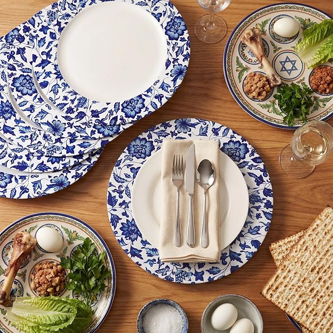 Yungyan 6 Pcs Passover Blue and White Porcelain Charger Plates 13 Inch Round Passover Blue White Porcelain Plastic Plates Large Charger Plate for Holiday Party Decorations Dinner Tableware Supplies