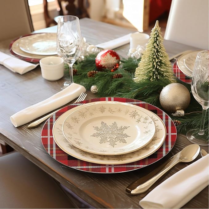 MAONAME Red Charger Plates Set of 6, 13 Inch Plastic Charger for Dinner Plates, Christmas Plate Chargers, Round Chargers for Table Setting, Wedding Decor