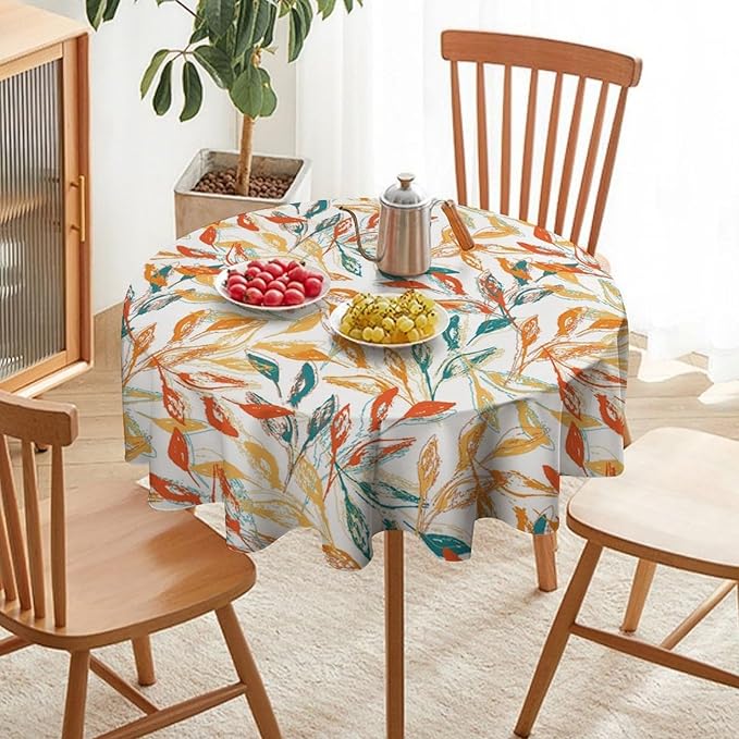 YCness Thanksgiving Fallen Leaves Tablecloth, Fall Autumn Watercolor Seasonal Colorful Maple Table Decor for Home Bedroom Kitchen Dinner Table Cover 50x50 Round