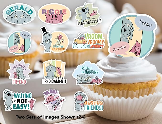 Elephant and Piggie Party Supplies for Boy or Girl Birthday Party Decor includes 24 Cupcake Toppers with Gerald and Piggie Book Characters by Mo Willems (24 Cupcake Toppers)