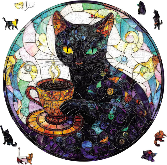 Reouinty Wooden Puzzles for Adults 500 Pieces, Halloween Black Cat Jigsaw Puzzles, Unique Animal Shape Wood Cut Puzzles Best Gift for Adults Family Game 16.5 x 16.5 in