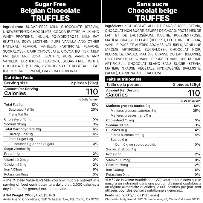Andy Anand Chocolatier Sugar Free Belgian Chocolate Truffles - Delicious Handmade Chocolate Assortments Gift Box, Sweetened With Natural Stevia, Perfect as Chocolate Gifts For Women (24 Pieces)