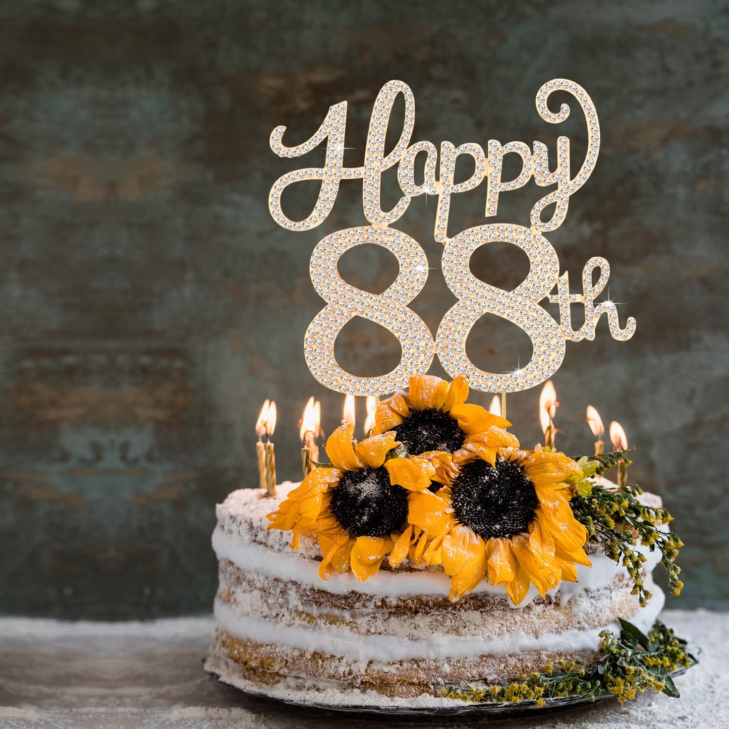 Happy 88th Birthday Decorations,88th Birthday Gold Rhinestone Cake Topper - Cheers to 88 Years Old Bday Party Metal Sparkly Cake Centerpieces Sign.