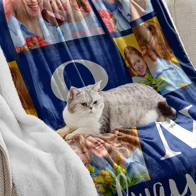 Mothers Day Blanket Gifts for Mom, Custom Sherpa Blanket with Picture Personalized Photo Throw Blanket Customized New Moms Gift from Daughter Son Husband, Birthday Gifts for Wife Grandma