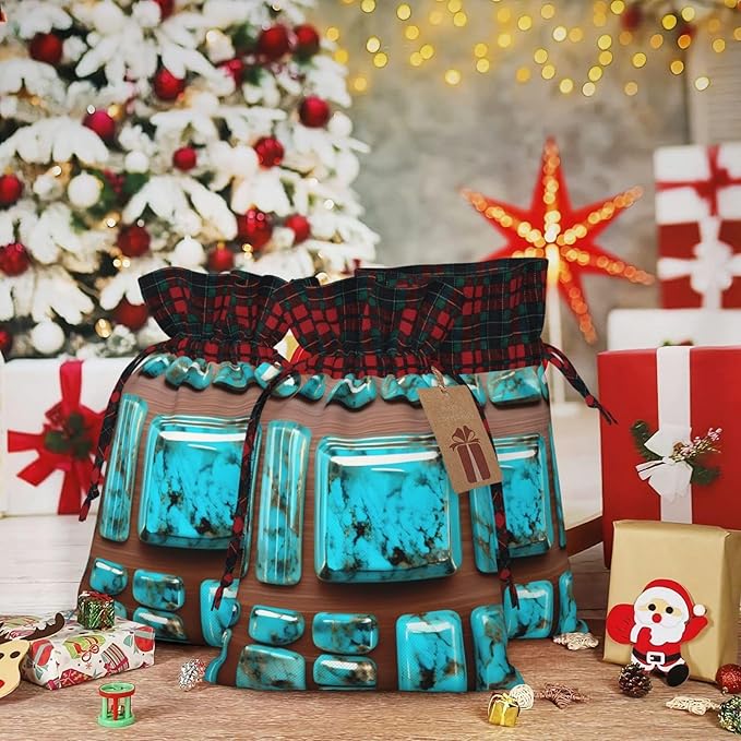 PULaif Bright Aqua Blue Turquoise Christmas Drawstring Gift Bags, Large Size Christmas Bags For Gifts Party Favors, Xmas Gift Bags