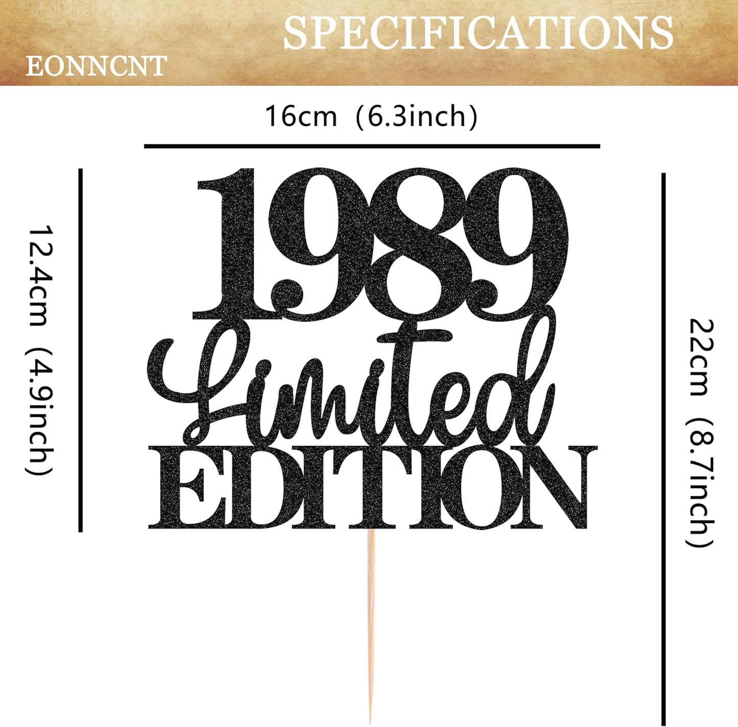 Limited EDITION 1989 Cake Topper - Black Glitter Happy 36th Birthday Party Cake Decoration Supplies, Cheer to 36 Years Cake Bunting Decor for 36th Birthday Party Photo Booth Props