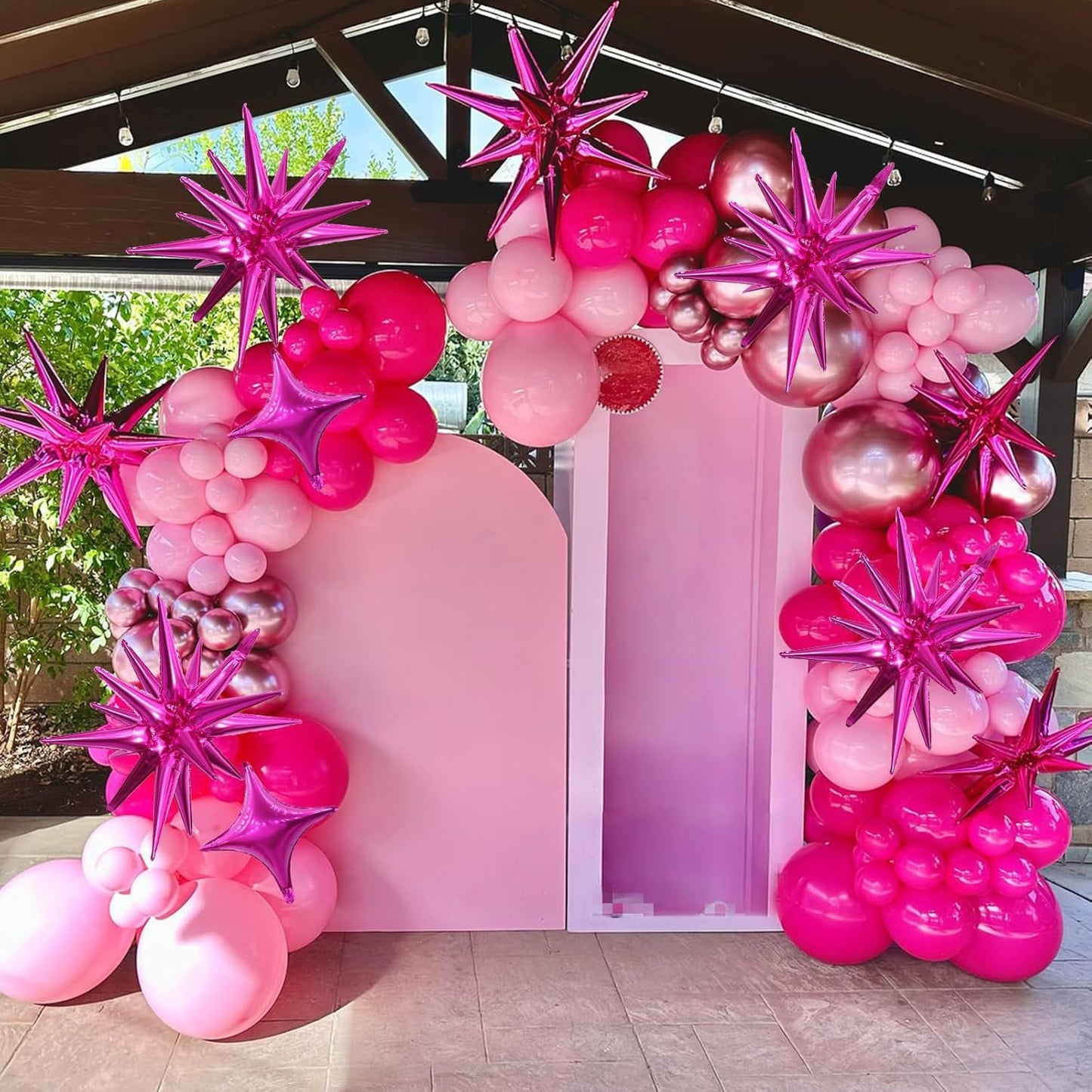 Hot Pink Star Balloon,Pink 6Pcs 22Inch Explosion Star Balloons and 10Pcs 10Inch Four Angle Balloons Kit for Girls Women Birthday Anniversary Baby Shower Wedding Party Decorations