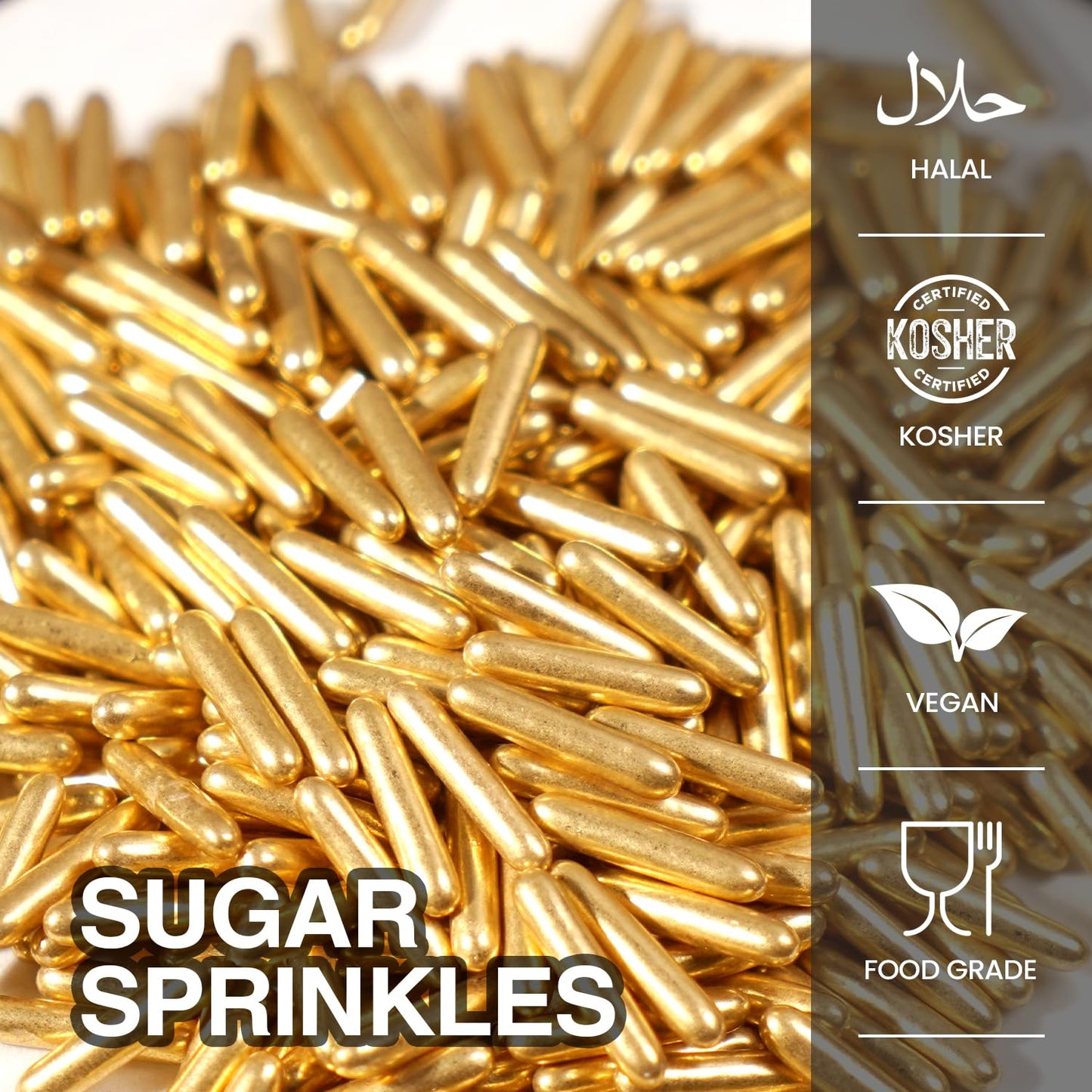 Christmas Gold Sprinkles, 150g/5.29oz, Edible Sprinkles, Metallic Rods Candy, Gold Rods Sugar For Baking, Donuts, Cakes, Cupcakes, Cookies, Wedding Party, Holiday