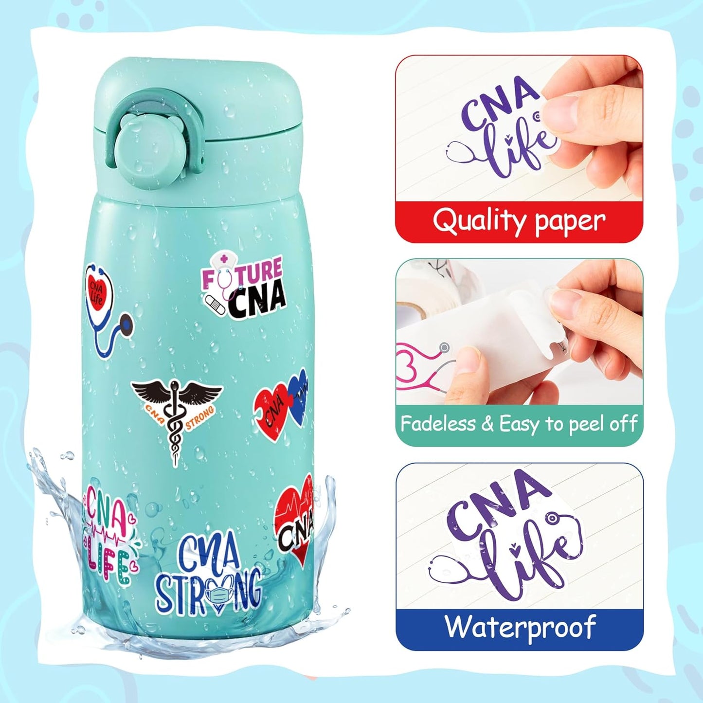 Certified Nursing Assistant Stickers - 1000pcs Cute Nurse CNA Waterproof Vinyl Reusable Laptop Stickers Coloring Book Scrapbook Water Bottle Page Activity Pad Nurse Party Favors Skateboard