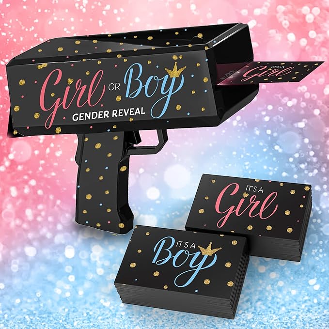 Gender Reveal Confetti Card Gun – “It’s a Boy” or “It’s a Girl” Cards Launcher – Fun Gender Reveal Party Prop, Baby Shower Supplies for Team Pink or Blue – Boy or Girl Announcement Blaster