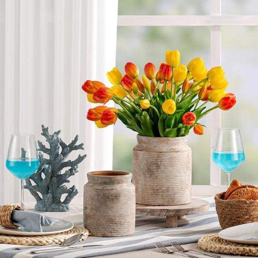 Ceramic Flower Vase 6.5 inch Farmhouse Rustic Vase for Home Decor Handcrafted Pottery Vase Small Terracotta Vases for Dining Table Decor Fireplace Living Room Bathroom Wedding Centerpiece(M-Terra)