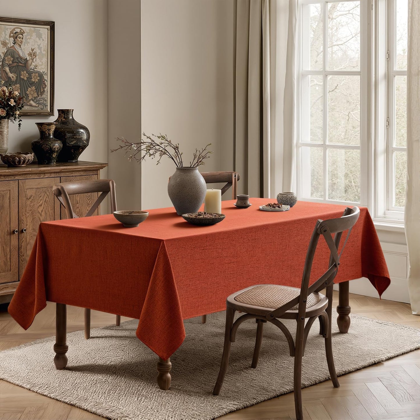 MIULEE Burnt Orange Linen Tablecloth Fall Thanksgiving 60x84 Inch Rectangle Table Cloth Waterproof,Stain Resistant & Wrinkle Resistant for Dining Party Wedding