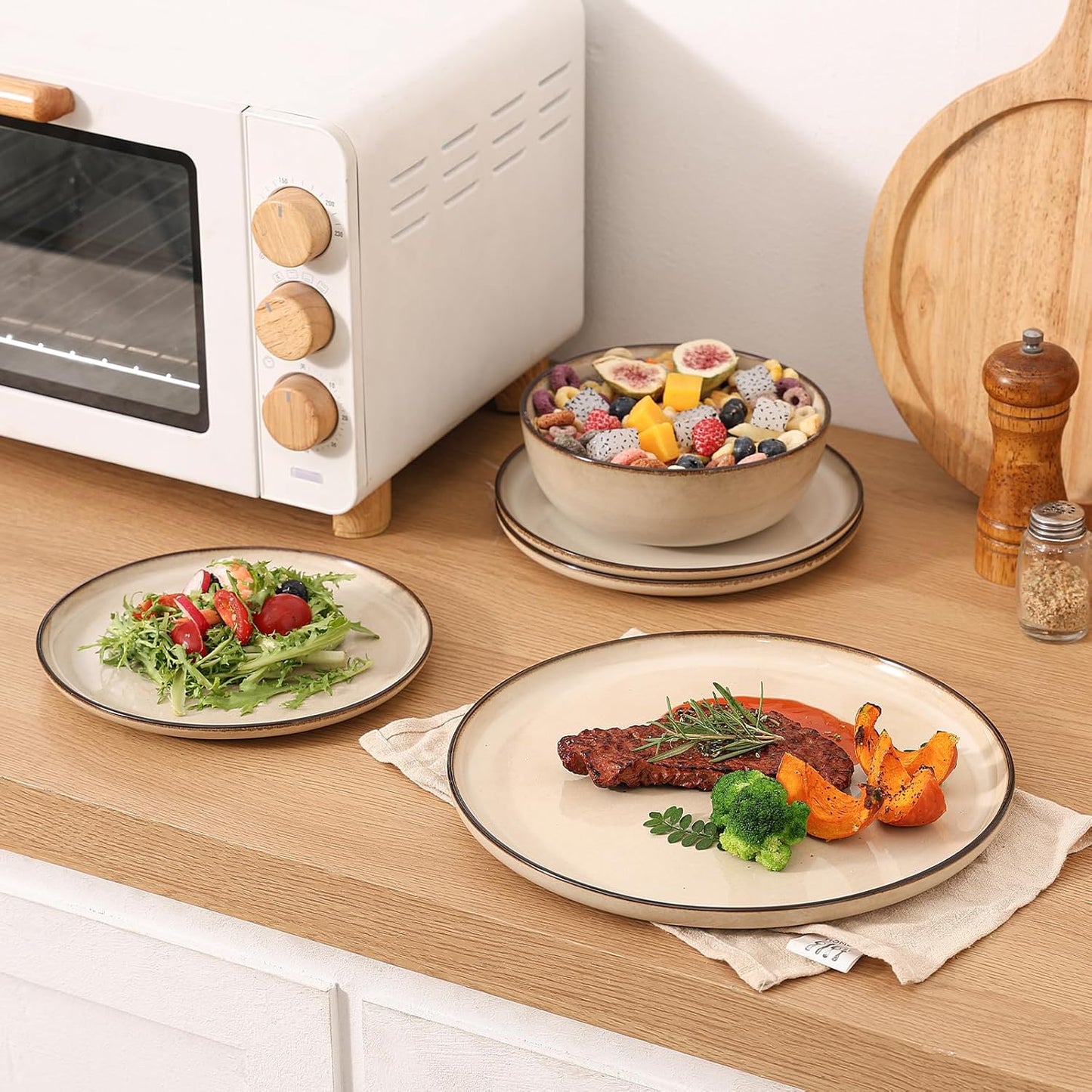 Dinner Plates Set of 6: Ceramic 10.7 Inch Handmade Reactive Glaze Stoneware Plates for kitchen, Modern Dinnerware Plates, Microwave & Dishwasher Safe, Scratch Resistant (Beige)
