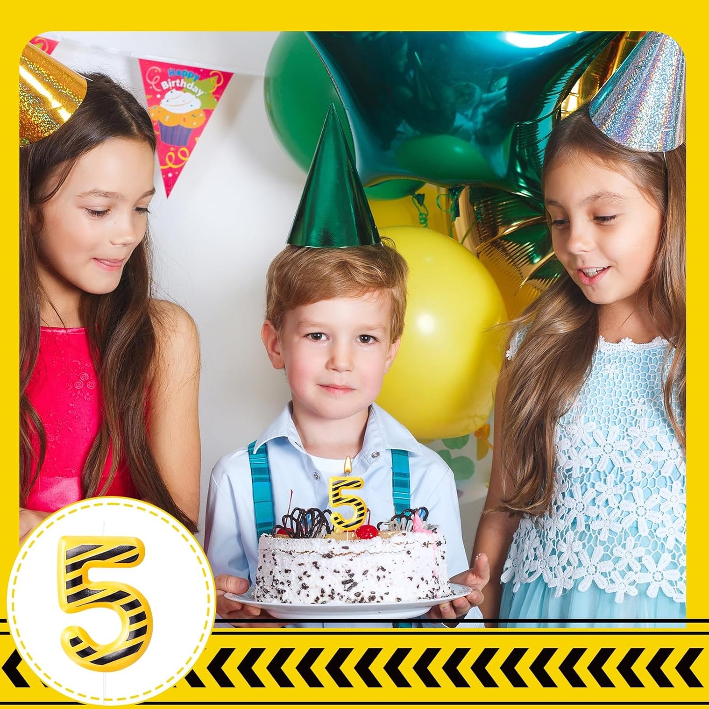 Construction Themed Birthday Candles Number 5 Candle Birthday Party Decoration Cake Topper for Construction Party Decoration Theme Party Supplies (Number 5)