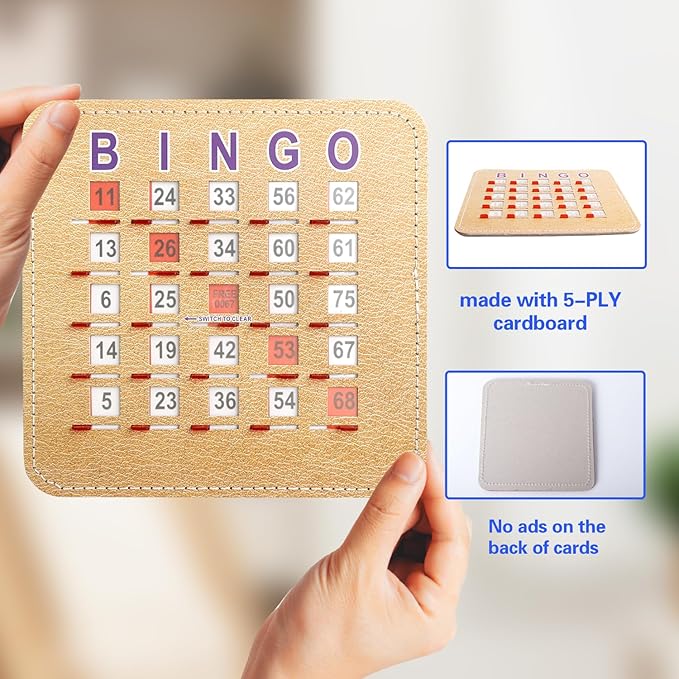 GSE Games & Sports Expert Shutter Bingo Cards, Finger-Tip Shutter Slide Bingo Cards, Easy-Read Large Print Bingo Cardboard with Sliding Windows