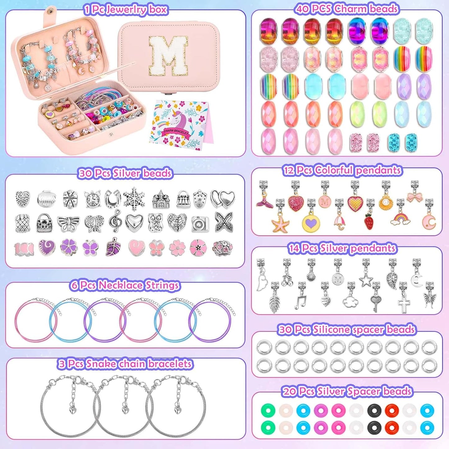 Billbotk Bracelet Making Kit with Jewelry Box Charm Beads for Jewelry Making Kit DIY Bracelet Craft Kit Cute Birthday Valentine Gifts Christmas