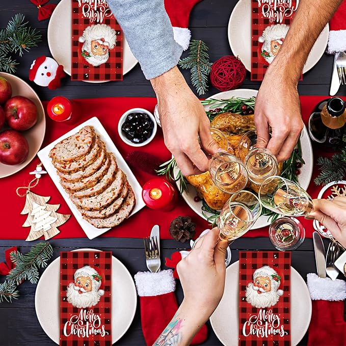 Karenhi 200 Pcs Christmas Paper Napkins 2 Ply Santa Claus Disposable Hand Towels for Bathroom Buffalo Plaid Guest Napkin Snow Decorative Paper Guest Towels for Bathroom for Party Holiday Wedding
