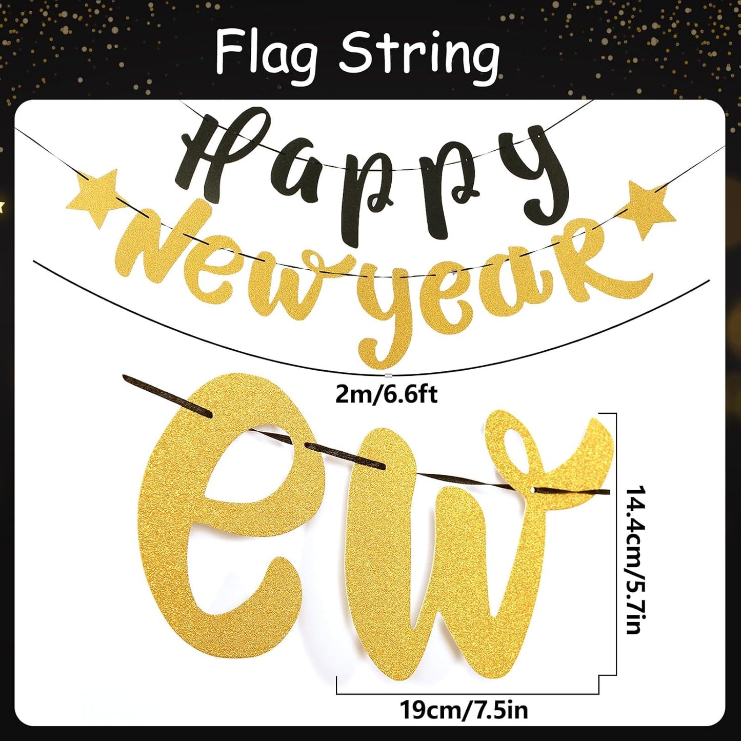 SUNBEAUTY Birthday Party Decorations Gold Black Hanging Paper Fans Tissue Pom Poms Happy New Year Banner, Eve Party Supplies for 2025