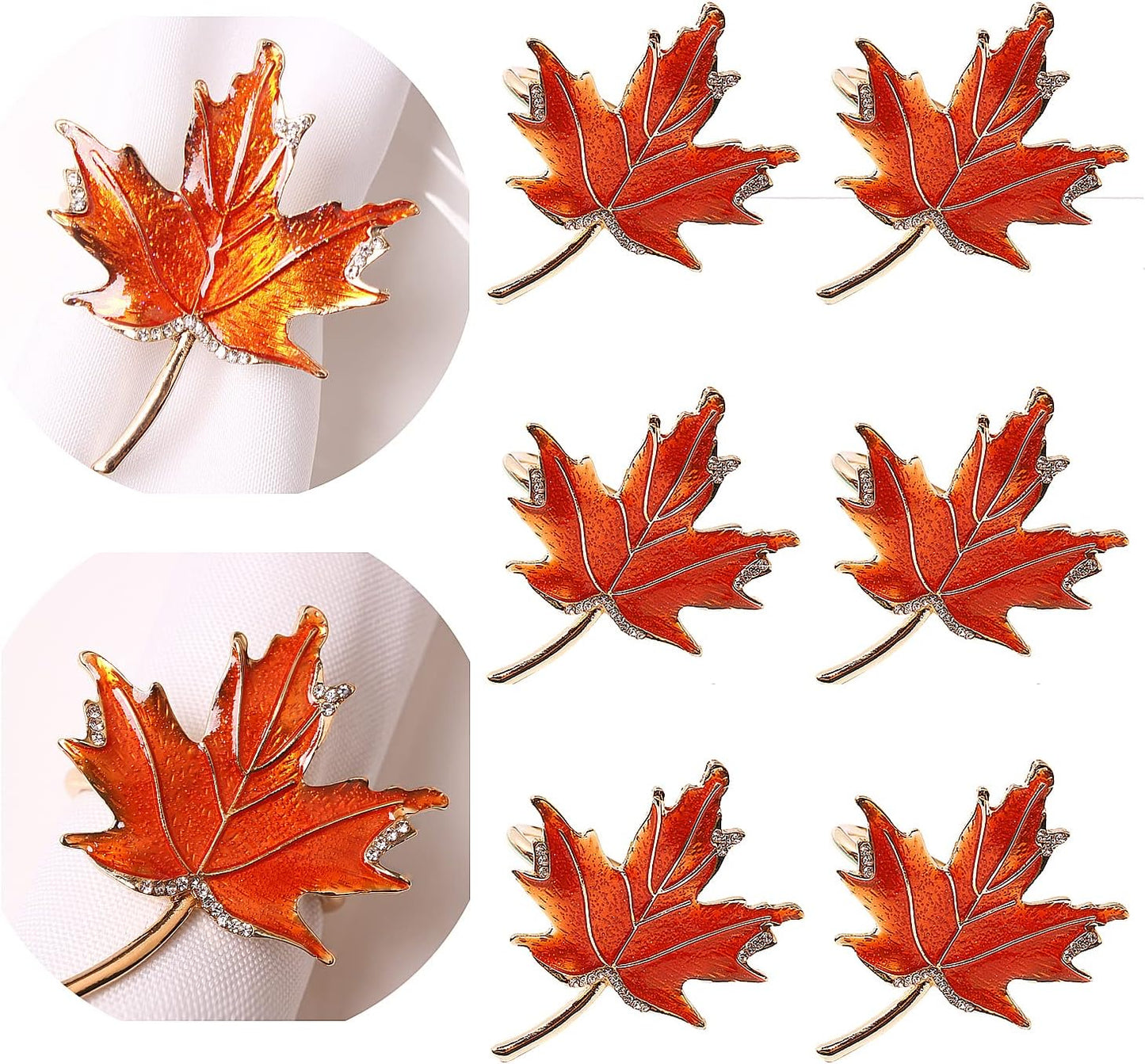 XIYAO Fall Leaf Napkin Rings Set of 6 Metal Maple Leaves Napkin Rings Holder, 6 Pcs Thanksgiving Table Napkin Holders,Fall Cloth Napkin Rings for Table Dinner Wedding Holiday