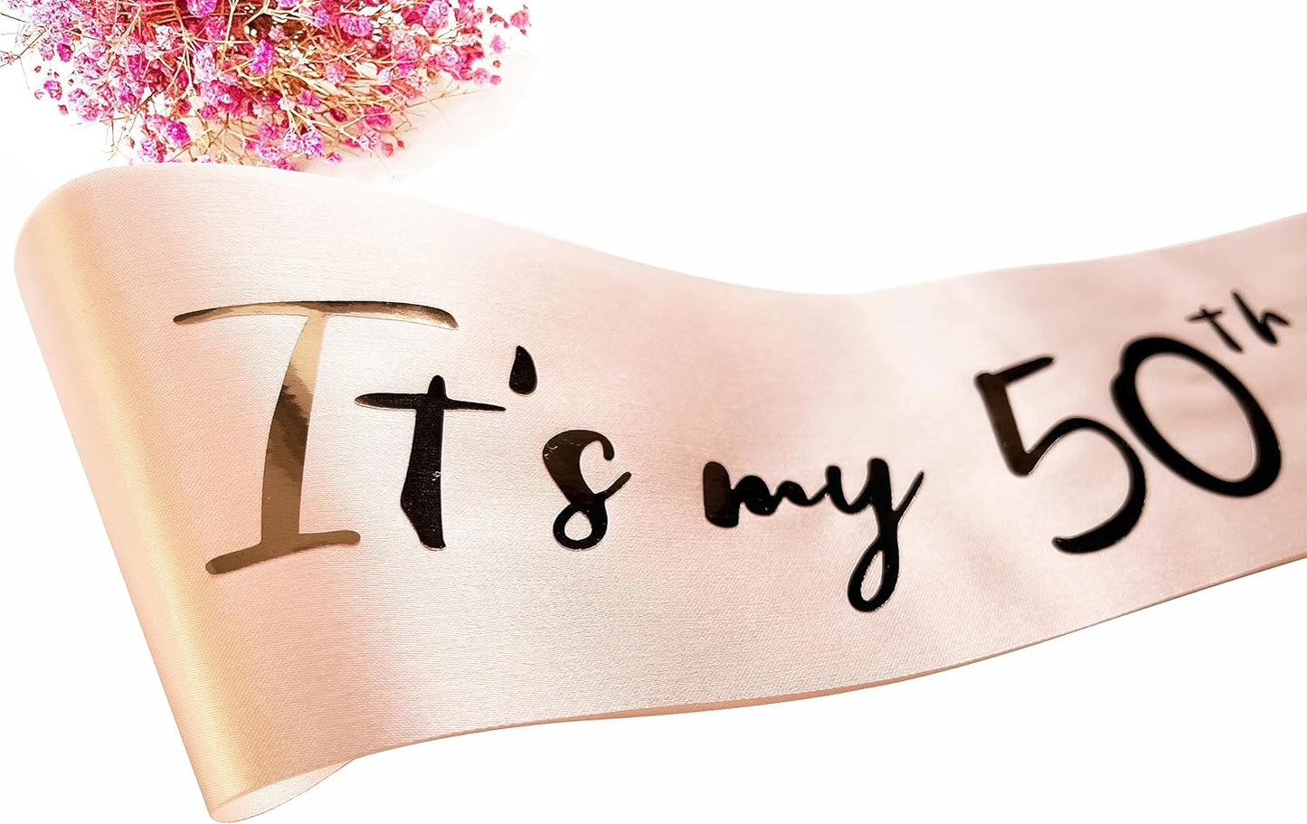 50th Birthday Sash for Women, Rose Gold Satin Sash with Foil Letter It's My 50th Birthday Sash Decorations Gifts for Women Happy 50th Birthday Party Favor Supplies