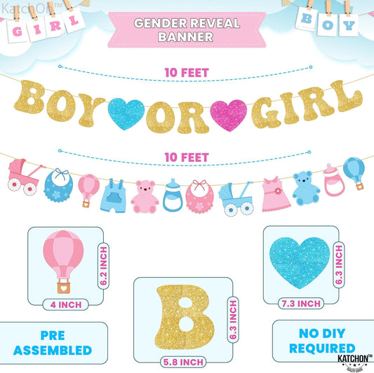 KatchOn, Glitter Boy or Girl Gender Reveal Banner - 10 Feet, No DIY Gender Reveal Backdrop | Boy or Girl Banner for Baby Gender Reveal Decorations | Gender Reveal Signs for Baby Shower Decorations