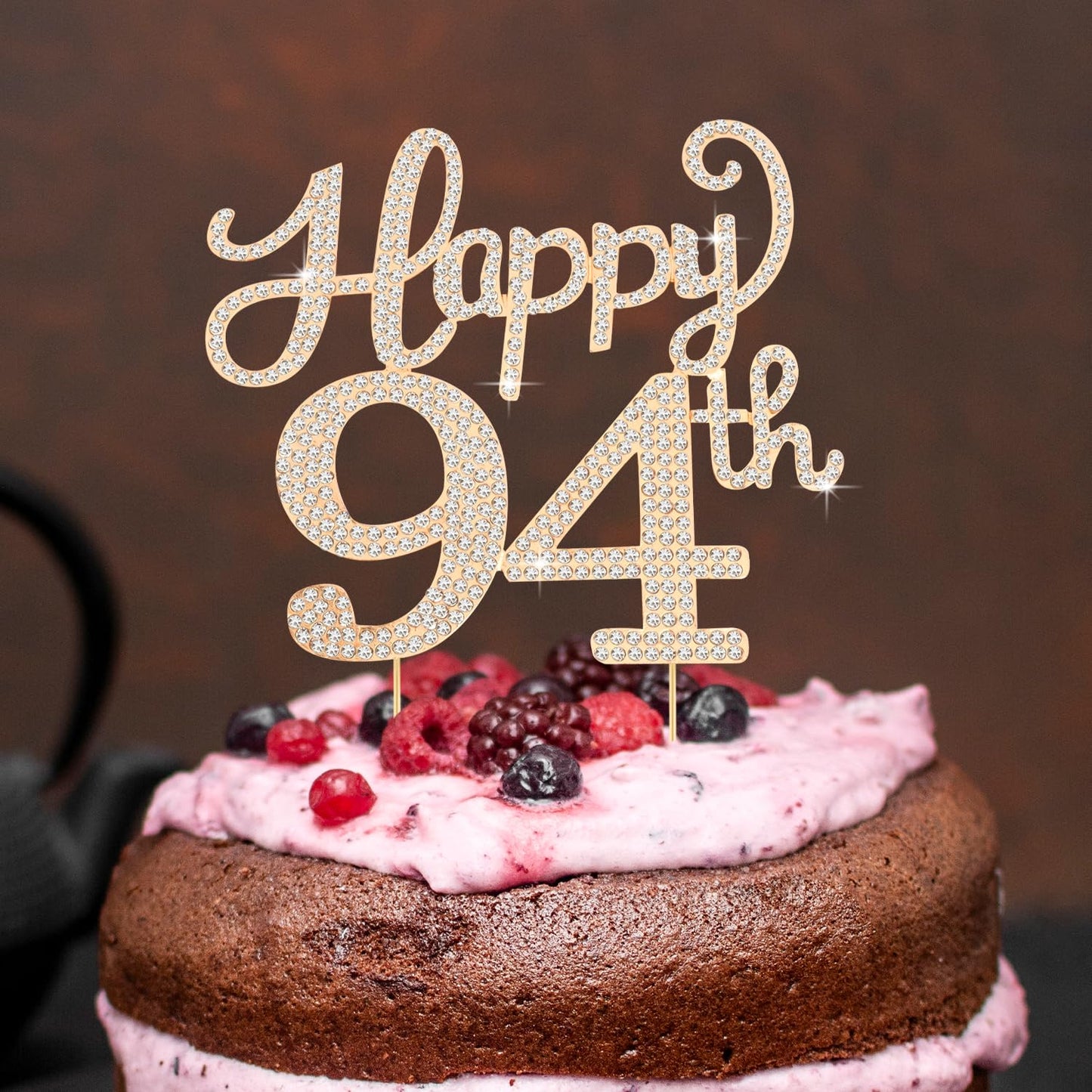 Happy 94th Birthday Decorations,94th Birthday Gold Rhinestone Cake Topper - Cheers to 94 Years Old Bday Party Metal Sparkly Cake Centerpieces Sign.