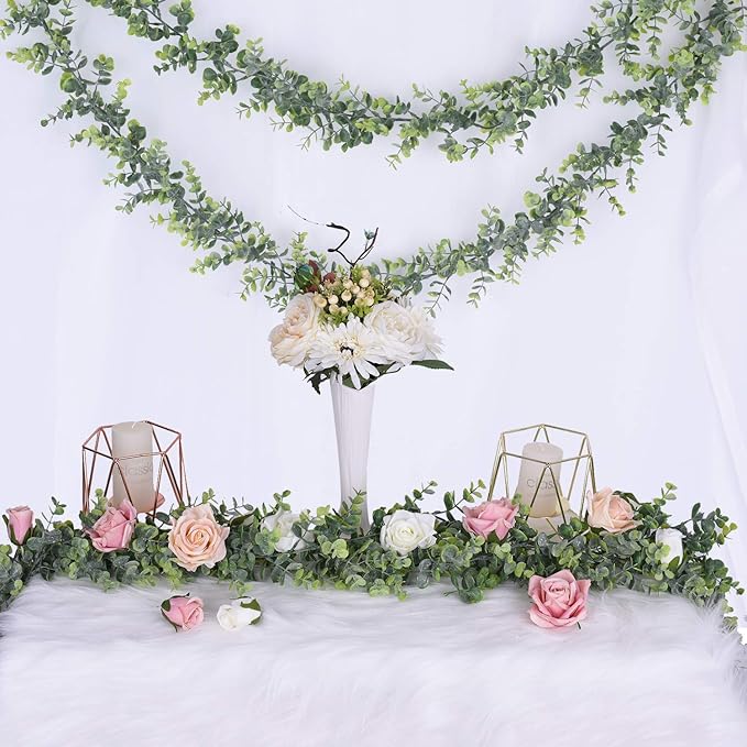 DearHouse 4 Pack Faux Eucalyptus Garland Plant, Artificial Vines Hanging Eucalyptus Leaves Greenery Garland for Wedding Backdrop Arch Wall Decor,5.9 Feet/pcs UV Protected Indoor Outdoor