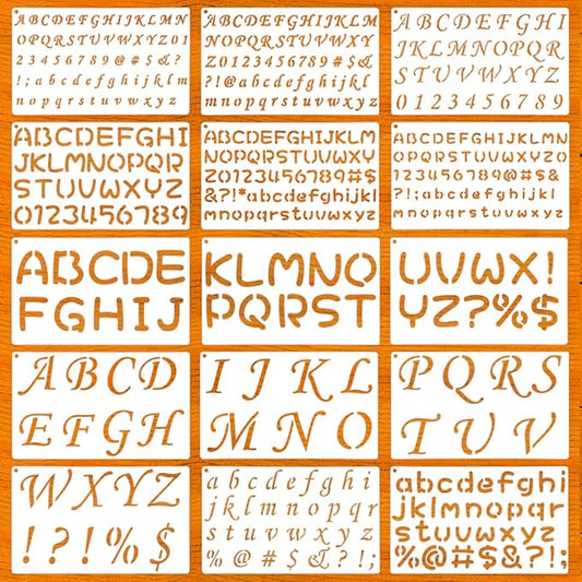 15 Pack Letter Stencils for Painting, Reusable Alphabet Stencils Plastic Letter and Number Stencil Templates Kit for Scrapbook, DIY Crafts, Art Projects (1/2, 3/4, 1, 2 Inch)