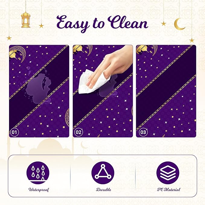 Childom 3 Pack Ramadan Table Cloth,Ramadan Decorations for Home,54" x 108" Eid Mubarak Decorations,Eid Ramadan Tablecloth Rectangular,Purple Plastic Table Cloth Disposable Table Cover for Party Favors