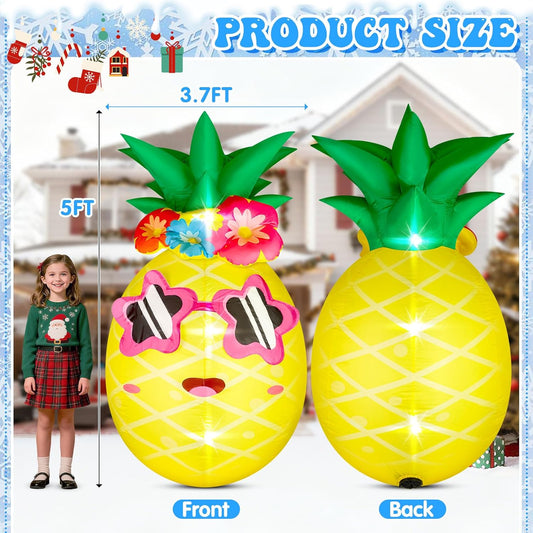 5FT Pineapple Inflatable Winter Decor Blow up Pineapple with 4 LED Lights Christmas Inflatables Outdoor Decorations Giant Inflatable for Xmas Birthday Pool Beach Yard Lawn Party Supplies