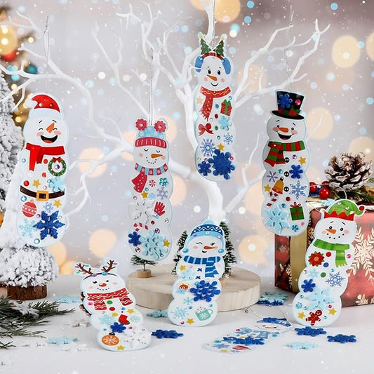 Frienda 48 Set Christmas Snowman Craft Kit DIY Christmas Snowman Bookmarks Ornaments Art Sets Winter Xmas Foam Stickers and Crafts for Xmas Tree Decoration
