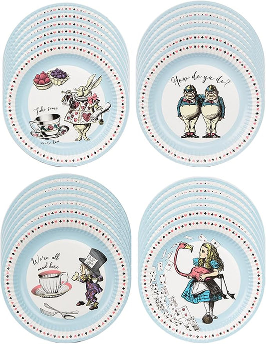 Talking Tables Alice in Wonderland Plates - Disposable Tableware for Mad Hatter's Tea Party Supplies, Birthday, Baby Shower, World Book Day, 4X Character Designs,Blue, Large
