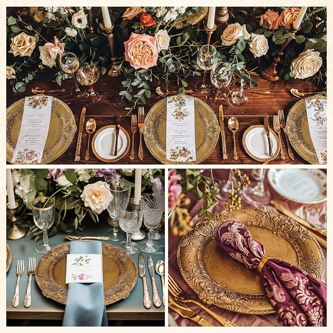 Mifoci Antique Gold Charger Plates Set of 6 Plastic Gold Chargers for Dinner Plates Decorative 13" Round Plate Bulk with Embossed Rim for Dinner, Party, Wedding