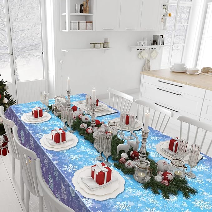 6 Pack Winter Snowflake Plastic Tablecloth Decorations, Blue and Purple Snowflake Winter Wonderland Disposable Table Cover for Christmas Holiday New Year Party Supplies Decorations, 54x108 Inch