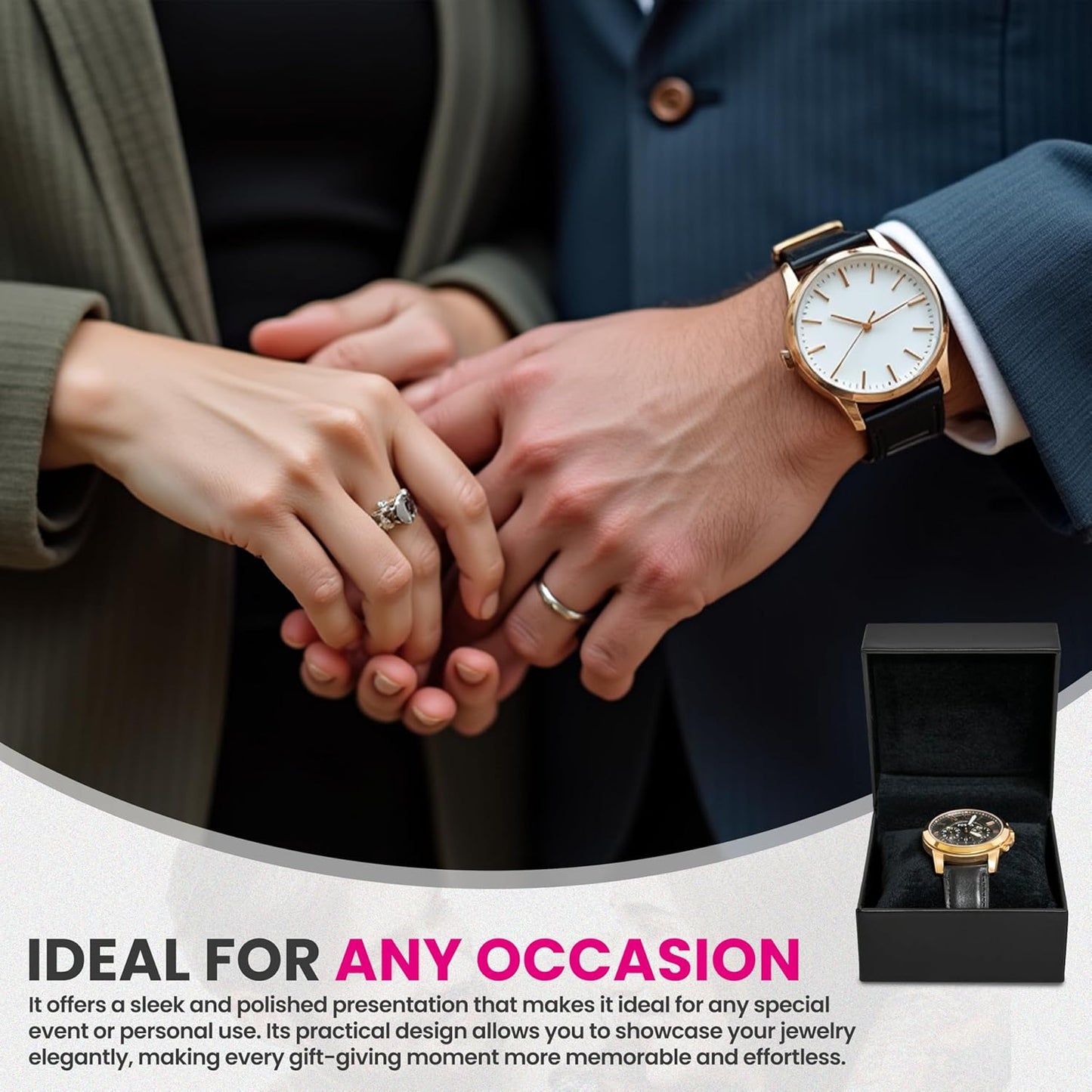 Novel Box Black Jewelry Box for Watch/Bangles 4x4x3 Inches - Watch/Bangle Gift Box for Proposal Wedding Engagement - Faux Leatherette Jewelry Display Box - Gift Presentation Boxes for Watch/Bangles