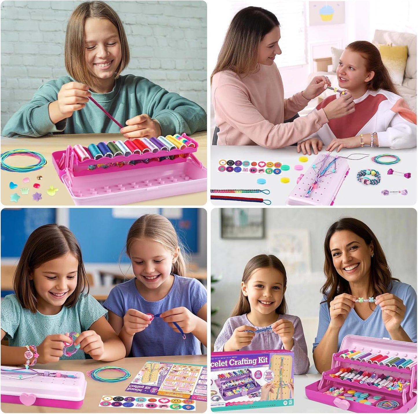 Friendship Bracelet Making Kit with Storage Box,DIY String Bracelet Arts and Craft for Girls Aged 8-12,Kids' Travel Activity Toy Set,Easter Birthday Gifts for Ages 6 7 8 9 10 11 12 Year Old Rose