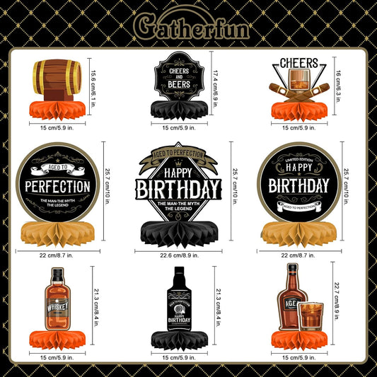 Whiskey pattern Birthday Party Decorations for MenTable Centerpiece Whiskey Honeycomb Table Toppers for 30th 40th 50th 60th 70th 80th Birthday decorations