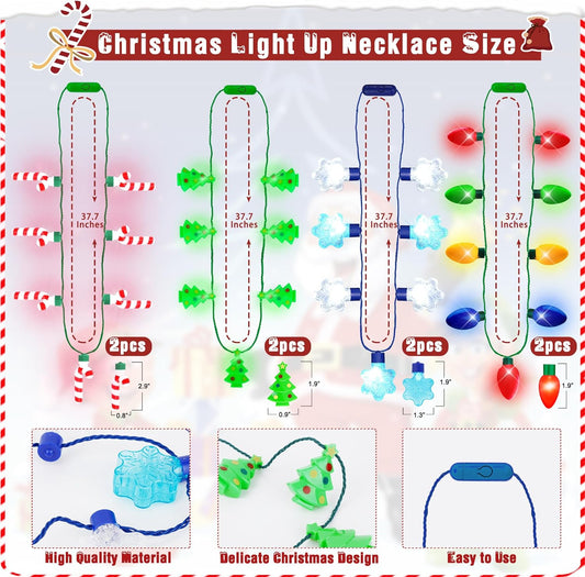 24 PCS Christmas Party Favors, Light Up Candy Cane Snowflake Tree Bulb Necklace LED Headwear Glow Eyeglasses Set for Bulk Xmas Gifts, Christmas Ugly Sweater Party Supplies, Christmas Accessories