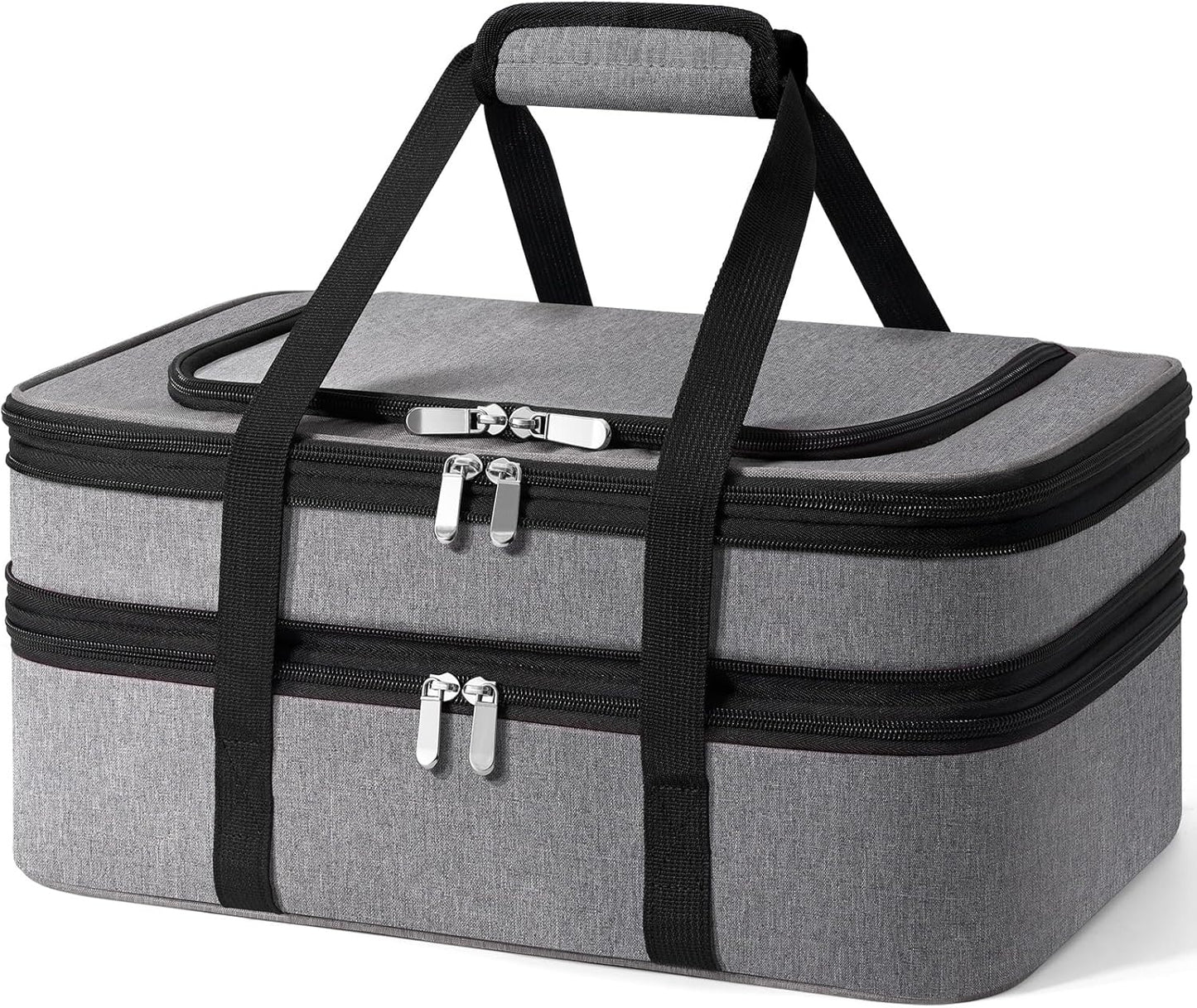 Double Insulated Casserole Carrier - Portable Casserole Carriers for Hot or Cold Food Lunch Tote Warmer or Cooler Bag for Potluck Parties Picnic Cookouts, Fits 9" x 13" Baking Dish - Grey