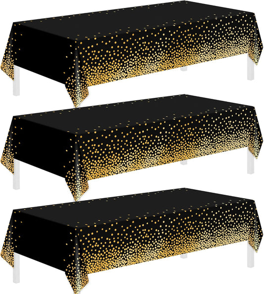 Tablecloths for Rectangle Tables, 3 Pack 54" x 108" Plastic Table Cloth Disposable Table Covers Engagement Party Decorations, Black Gold Dot Tablecloths Disposable Tablecloth for Weddings Buffet Table