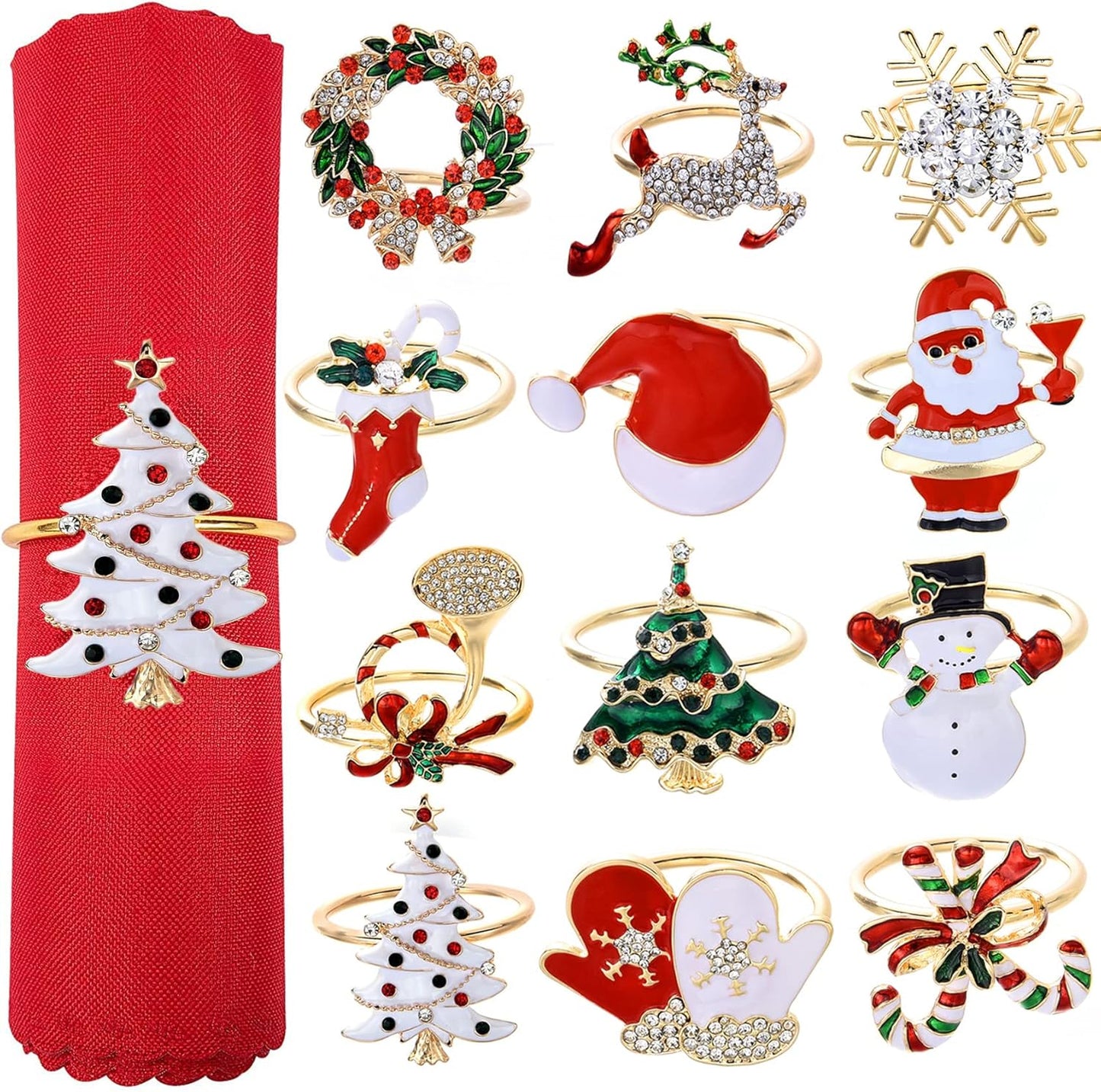 Christmas Napkin Rings Set of 12 Xmas Napkin Ring Christmas Napkin Holder for Cloth Napkins