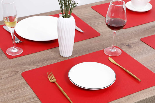 Jovono Wipeable Leather Table Mats, Waterproof Heat-Resistant, Easy to Clean, Set of 6, Red