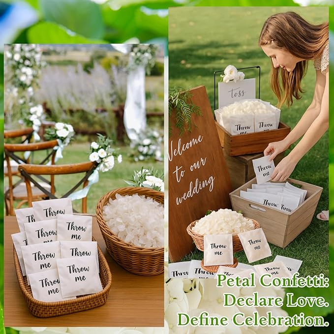 Dried Hydrangea Flower Petals Toss Packs - 4000+ Real Creamy White Flower Petals, 110 Throw Me Packs Wedding Confetti for Wedding Ideas, Valentines Day & Romantic Night Decor