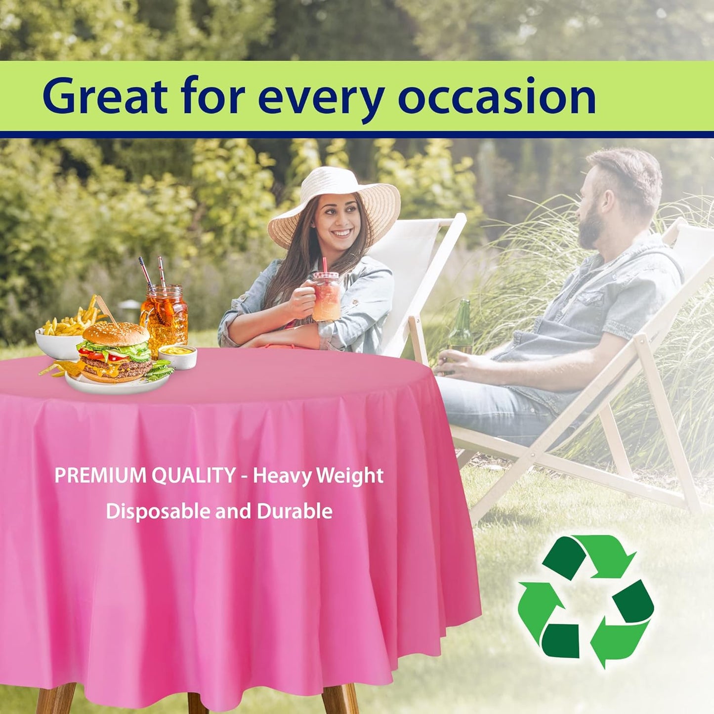 Pink Disposable Plastic Tablecloth for Round Tables (12 Pack) 84 inches Table Cloths for Parties, Events & Weddings, Indoors & Outdoors, Plastic Table Cover