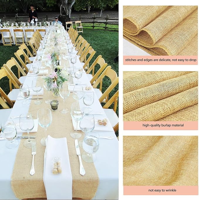 B-COOL Burlap Table Runner Pack of 2 Wedding Thanksgiving Burlap Table Runners Neutral Jute Vintage Rolls 12x84inch for Holiday Fall Table Cover Decoration Khaki