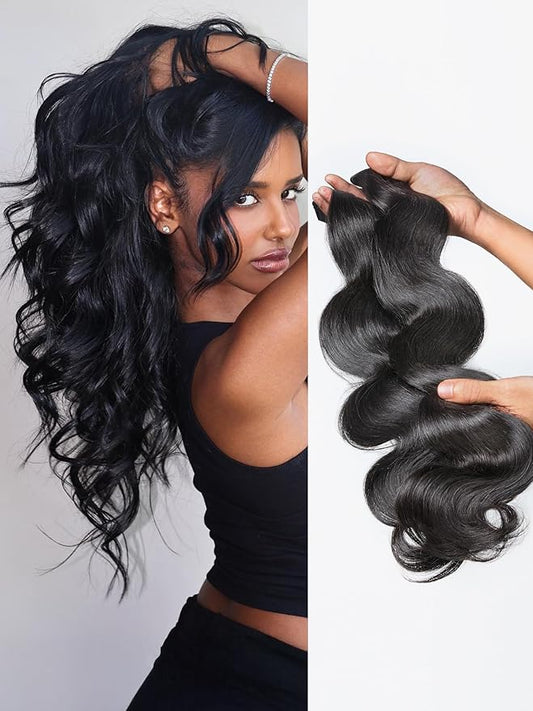 LUVME Body Wave Seamless Clip in Hair Extensions 2 Pack 220g, 14 Inch Natural Black, 100% Real Remy Human Hair, Soft Full Volume, Easy Clip Ins for Daily Wear, Work, Parties & Weddings