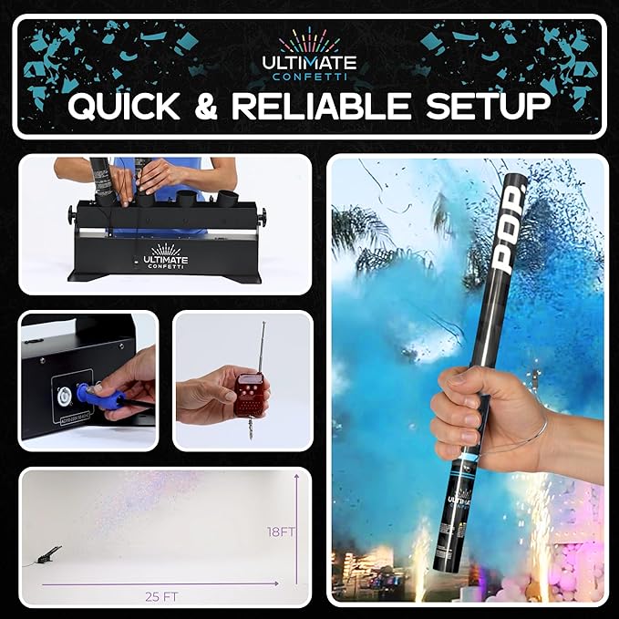 Ultimate Confetti - 24” Electric Empty Barrel Confetti Popper cannon, Empty Single-Use Barrel for Confetti or Streamers, Shoots 25–35 ft, Requires EC-1 or EC-4 Confetti Machine to Activate